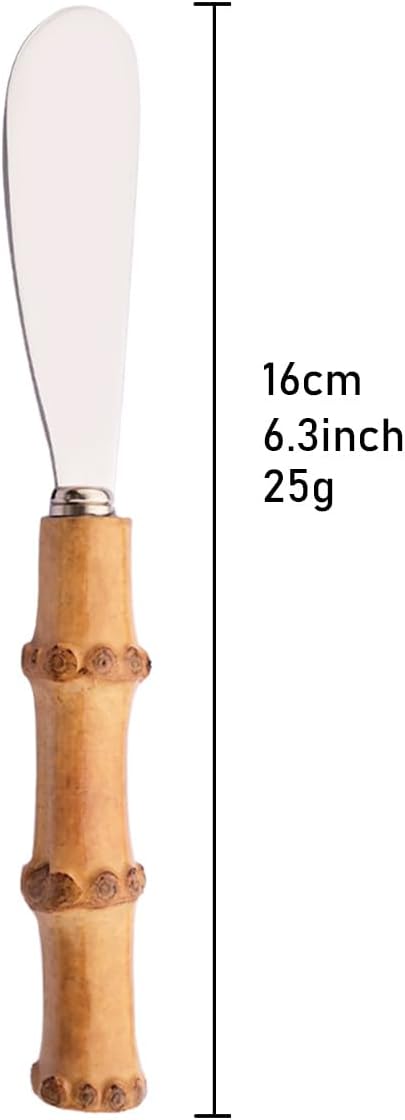 Gugrida Flatware Silverware Serving Set Silver Stainless Steel Hostess Serving Utensil Set with Bamboo Handle Dishwasher Safe, 4 pieces Butter Knife Set