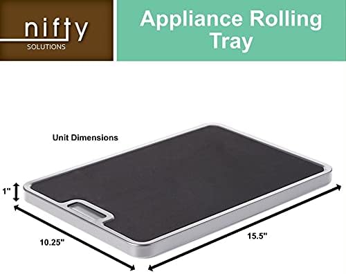 Nifty Medium Appliance Rolling Tray - Silver, Home Kitchen Counter Organizer, Integrated Rolling System, Non-Slip Pad Top for Coffee Maker, Stand Mixer, Blender, Toaster