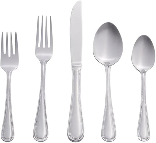 RiverRidge Beaded Flatware Set - 46-Piece Silverware, 18/0 Stainless Steel Utensils Set for Daily Use & Special Occasions - Dishwasher Safe, Versatile Design