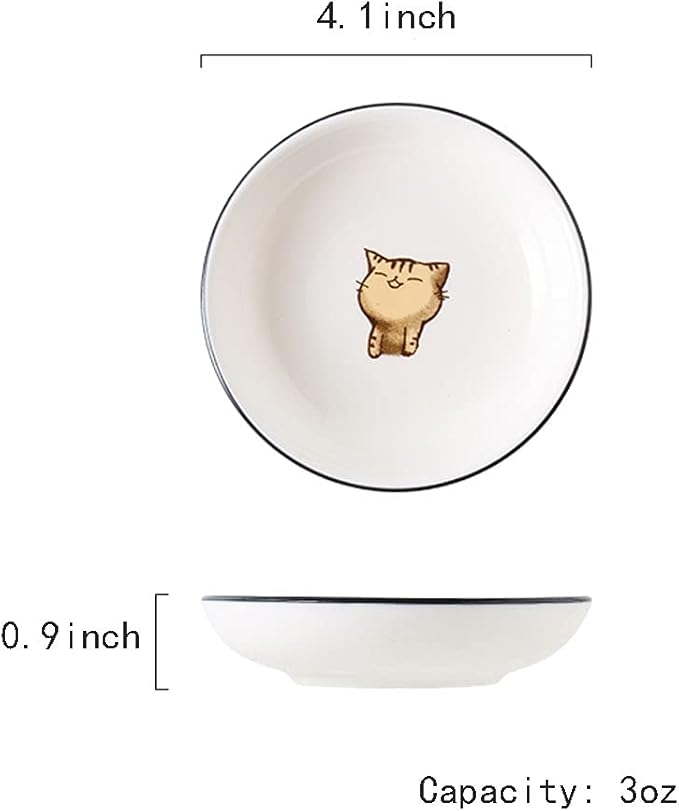 FUYU 6pcs Cute Cat Multipurpose Ceramic Sauce Dish Seasoning Dishes Sushi Dipping Bowl Appetizer Plates