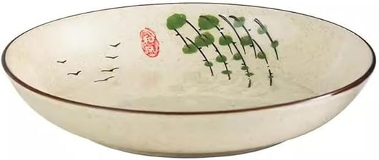 Kitchen Plates Japanese Retro Ceramic Plate Deep Plate Dinner Plate Home Restaurant Rice Bowl Soup Plate Japanese Tableware Restaurant Plates(1)