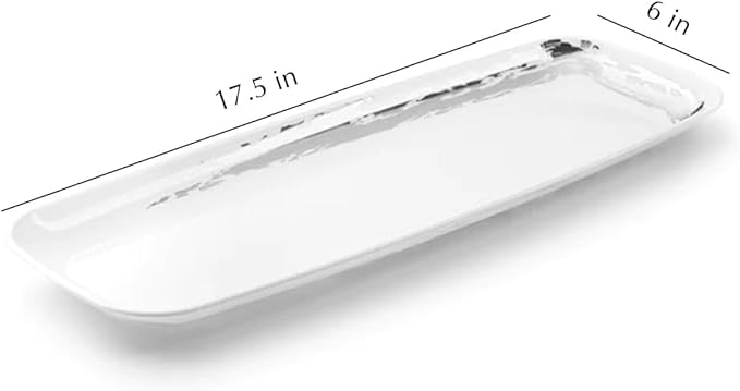 Disposable Whisk Collection Plastic White Oval Serving Tray Silver Accent 6.5" x 17.5" - Stunning and Perfect for Any Occasions: Pack of 8