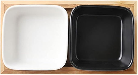 Sauce Dish 2pcs Snack Serving Platter with Tray Ceramic Fruit Appetizer Nuts Vinegar Serving Plate Sauce Dish for Home Party Restaurant(Two Compartments) Dipping Bowls (D)