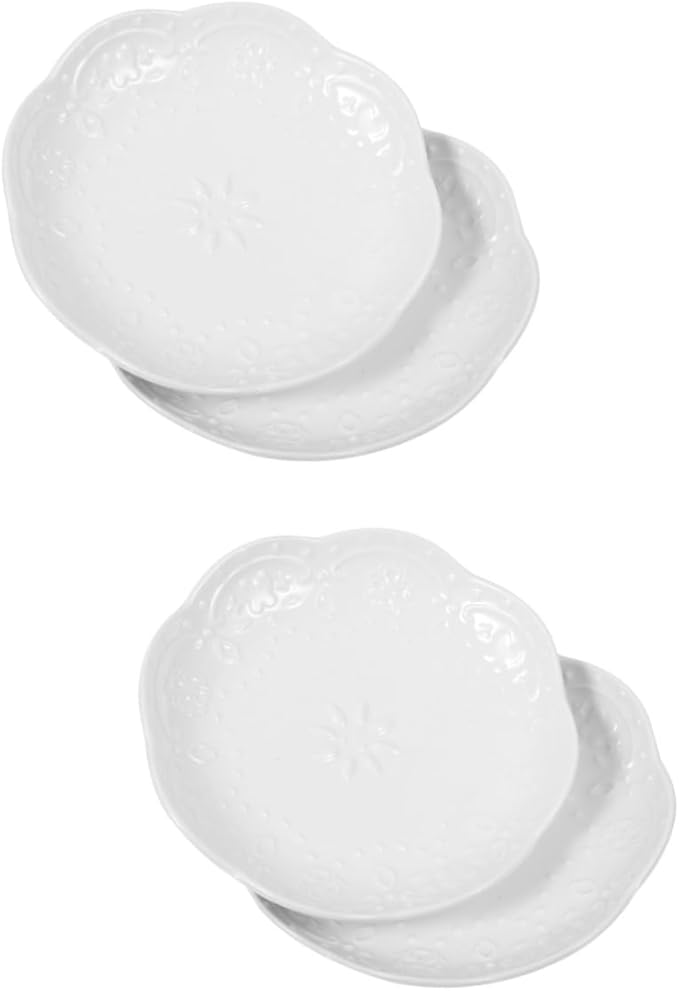 2sets Embossed Ceramic Sauce Dish Multipurpose Appetizer Plates for Dips Condiments and Snacks Modern Design Stain Resistant for Parties and Everyday Use 2pcs*2