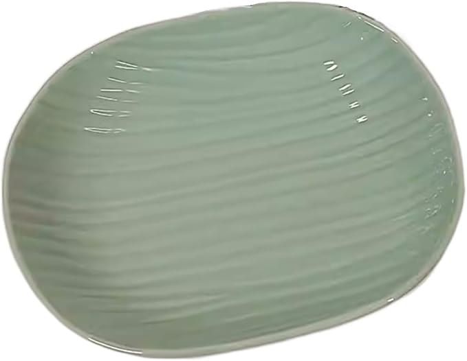 Kitchen Plates Mint Green Dinner Plate Striped Ceramic Plate Oval Dinner Plate Appetizer Plate Fruit Snack Salad Plate Deep Plate Restaurant Plates