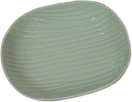 SONGCHAO Party Supplies Mint Green Dinner Plate Striped Ceramic Plate Oval Dinner Plate Appetizer Plate Fruit Snack Salad Plate Deep Plate Party Plates