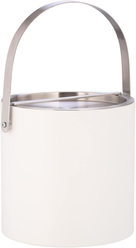 Kraftware SYDNEY 3qt Ice Bucket with Brushed Chrome Arch Handle & Bridge Cover: White
