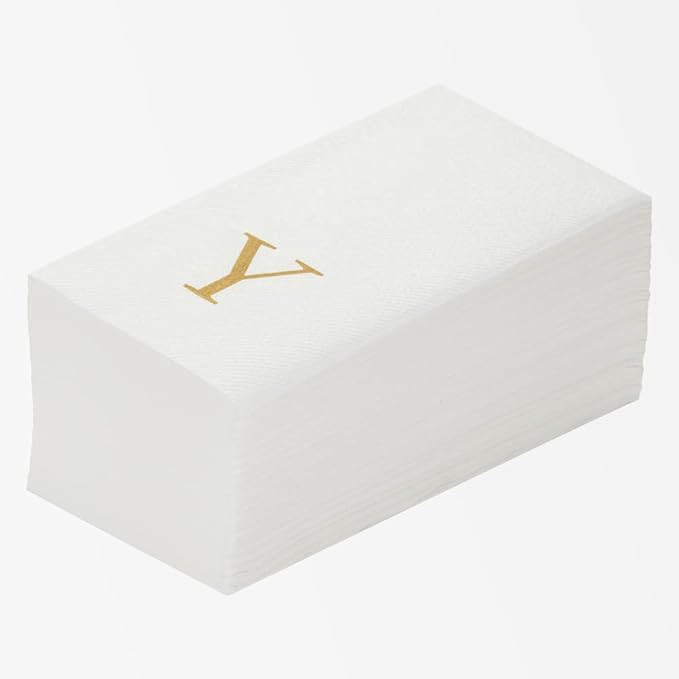 Luxenap 15.8 X 7.9 Inch Linen-Feel Guest Towels, 50 Lettered Hand Towels - Gold Letter 'Y', Sans Serif Font, White Paper Dinner Napkins, airlaid, For Restrooms And Tables - Restaurantware