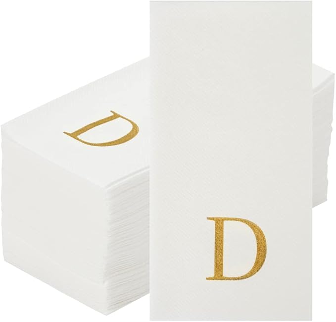 Luxenap 15.8 X 7.9 Inch Linen-Feel Guest Towels, 2000 Lettered Hand Towels - Gold Letter 'D', Sans Serif Font, White Paper Dinner Napkins, airlaid, For Restrooms And Tables - Restaurantware