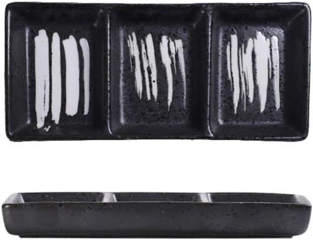 Appetizer Plates Appetizer Serving Trays Snack Dishes, Ceramic Dip Bowl Rectangular Divided Sauce Dishes for Condiment