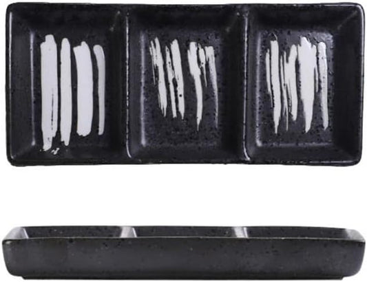 Appetizer Plates Appetizer Serving Trays Snack Dishes, Ceramic Dip Bowl Rectangular Divided Sauce Dishes for Condiment