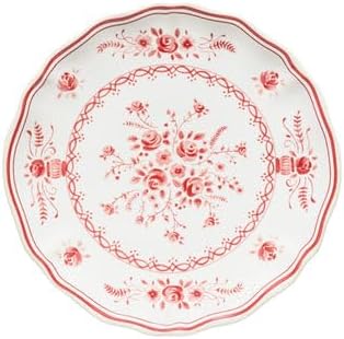 Costa Nova Ceramic Stoneware 7'' Appetizer Plate - Vila Collection, White-Red | Microwave & Dishwasher Safe Dinnerware | Food Safe Glazing | Restaurant Quality Tableware