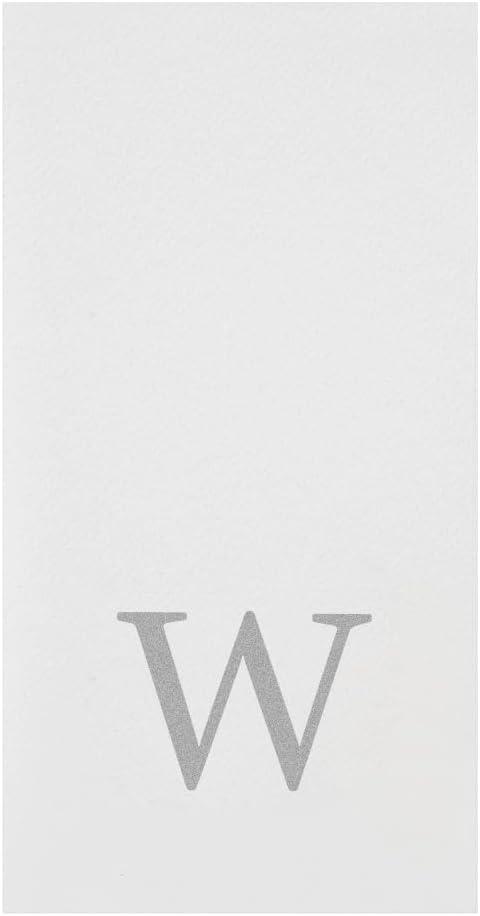 Luxenap 15.8 X 7.9 Inch Linen-Feel Guest Towels, 2000 Lettered Hand Towels - Silver Letter 'W', Sans Serif Font, White Paper Dinner Napkins, airlaid, For Restrooms And Tables - Restaurantware