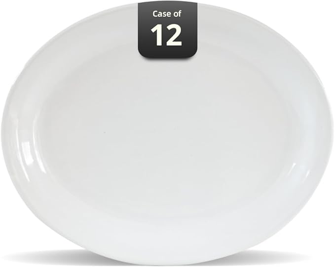 Stoneware Narrow Rim Commercial Grade Dinnerware, Bright White, Oval Platter 13.5" x 10.5", Case of 12