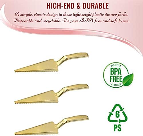Smarty Had A Party Disposable Plastic Serving Cutlery, Flatware Set, Dinnerware for Wedding, Birthday Party & Other Occasions (Gold, Cake Cutters (12 Cake Cutters))