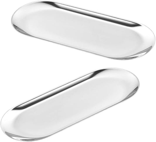 Garneck 2pcs Dessert Serving Tray Jewelry Tray Stackable Stainless Steel Storage Plate Home Restaurant Tableware