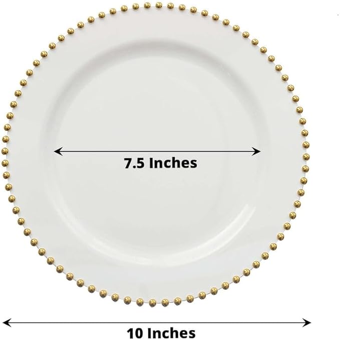 10" Dinner Plates - Set of 30 - Plastic Clear/Gold Round Disposable Plate Beaded Rim, Ideal for Decoration Party Wedding Bulk Events
