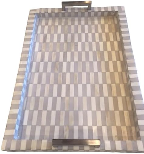 Hansa Handmade Bone Inlay Serving Tray Rectangle Tray Handcrafted Display Basket for Dining