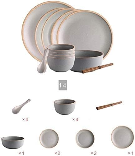 Dinnerware Sets Dish Set,19-Piecess,Bone China Porcelain Tableware Set with Plates Bowls and Dish,Ceramic Dinner Set for Home Kitchen (Beige 14)