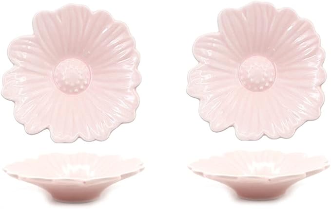 Appetizer Bowls 2Pack Sauce Dish Set Flower Shape Ceramic Dipping Bowls Appetizer Plates Mini Condiment Sauce Dishes Soy Sauce Vinegar Snack Seasoning Salad Bowls (Color : Pink)