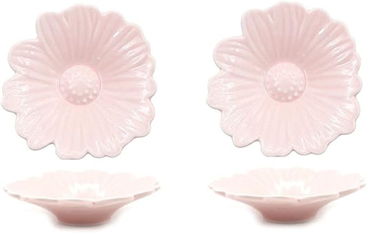 Appetizer Bowls 2Pack Sauce Dish Set Flower Shape Ceramic Dipping Bowls Appetizer Plates Mini Condiment Sauce Dishes Soy Sauce Vinegar Snack Seasoning Salad Bowls (Color : Pink)