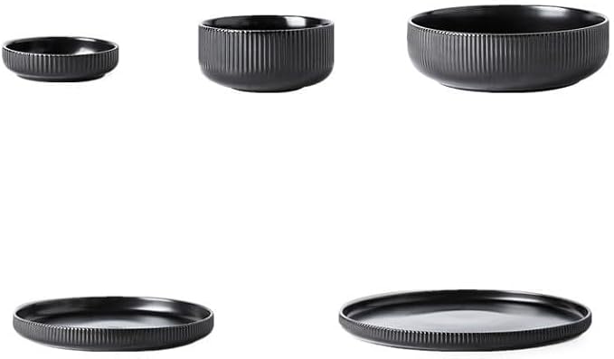 Ceramic Tableware Nordic Ceramic Tableware Matte Glazed Style Dishes Sets Salad Soup Bowl Flat Plate Dinnerware Dinner Set,Black 6 Person Set