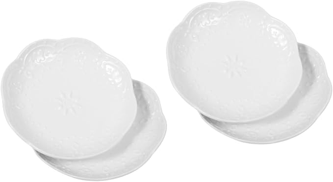 2sets Elegant Ceramic Dipping Sauce Bowls Embossed Seasoning Dish for Appetizers for Soy Sauce Oil and Condiments for Tea and Dinner Parties 2pcs*2
