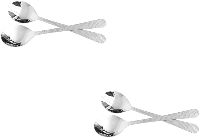 Home Basics 2 Piece Stainless Steel Hosting Serving Set with Hammered Finish Handles, Silver (2)