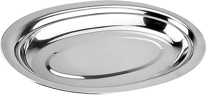 Chandler Stainless Steel Serving Tray - Oval Silver Food Tray - 3 mm Thick, Unbreakable - Anti Rust Serving Platter - Dinner Trays - Dishwasher Safe Kitchen Tray (Silver, 18 Inches)