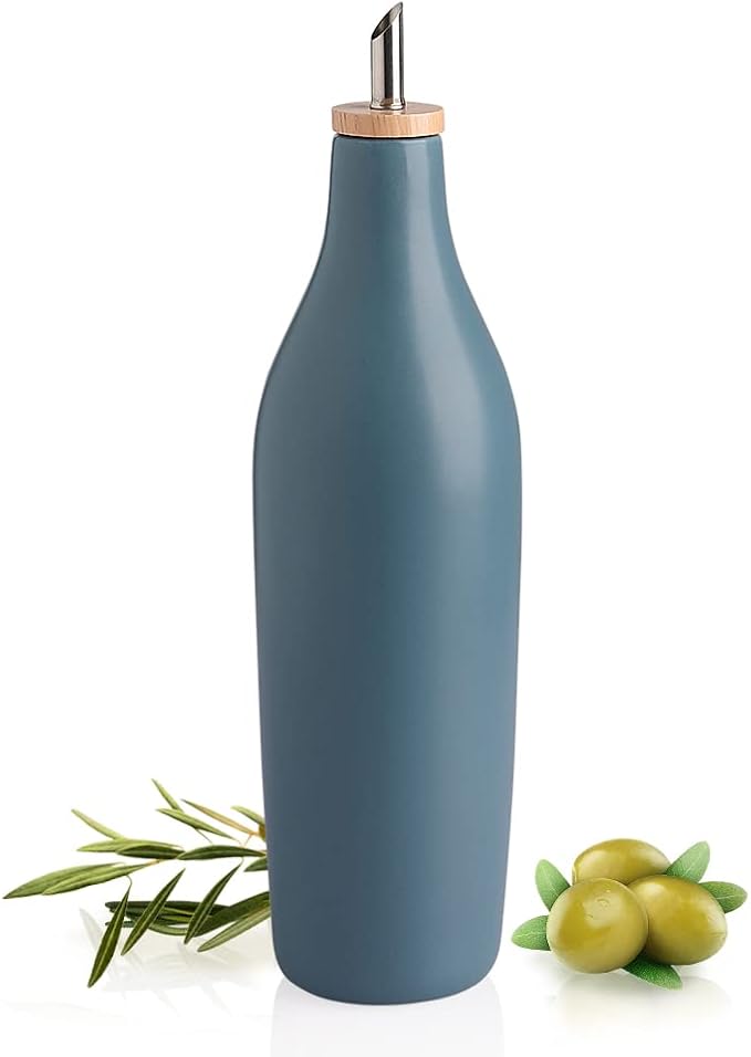 Sweejar Matte Ceramic Olive Oil Dispenser Bottle with Spout, 17 Oz Oil Dispenser for Kitchen Counter, Opaque Oil Cruet for EVOO, Vinegar, Avocado Oil Container for Cooking, Pack of 1 (White)