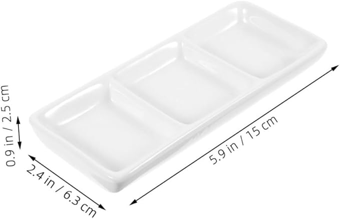 GLEAVI 4Pcs Ceramic Serving Platter Compartment Appetizer Dishes Sauce Cups for Ketchup Soy and Snacks for Parties and Gatherings