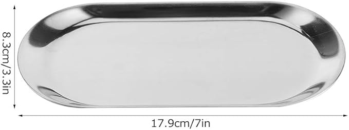 7in Stainless Steel Decorative Tray, Set of 5 Makeup Jewelry Dish Cosmetics Organizer MakeupBathroom Clutter Serving Platter Storage Tray, Oval (Silver)