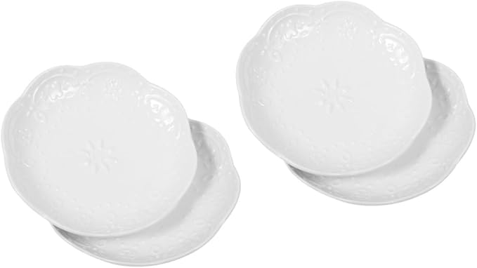 OUNONA 2sets Embossed Ceramic Sauce Dishes Appetizer Plates for Dipping for Soy Sauce Seasonings and Snacks Dishwasher Microwave Safe Elegant Design 2pcs*2