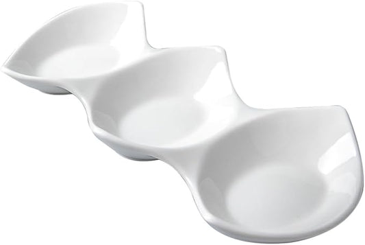 DECHOUS Three-compartment Ceramic Dipping Bowls for Condiments and Appetizers Versatile Seasoning Plates for Sauces Snacks and Salads for Parties and Restaurants