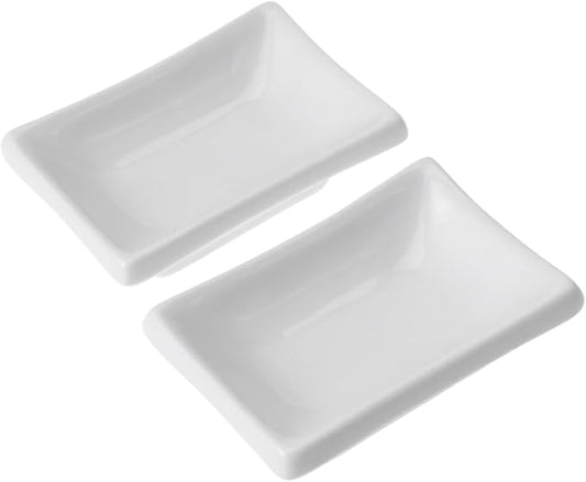 GLEAVI 2pcs Pure White Ceramic Sauce Dishes Snack Serving Tray for Dips Condiments and Spices Versatile Japanese-style Appetizer Plates for Everyday Use