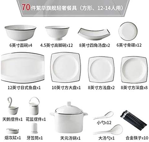 Ceramic Tableware Set, Bone Meal 45% Porcelain, Microwave Safe Tableware, White Translucent Ceramic, 56-Piece Household Tableware Set,70Piece of Package