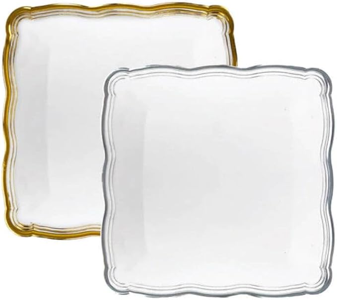 's Aristocrat Collections:12 X 12 inches Square Serving Trays White & Gold Border: BPA Free for All Occasions: 2CT