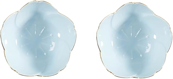 2Pcs Shape Ceramic Dipping Plates Blue Porcelain Sauce Dish for Condiments Seasoning Vinegar Bbq and Appetizers Kitchen and Outdoor Use