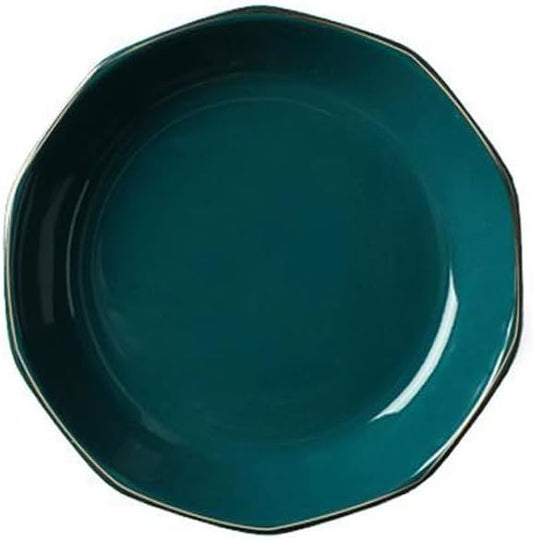 SONGCHAO Party Supplies Nordic Light Luxury Ceramic Plate Dish Plate Home Tableware Set Dark Green Gold Edge Plate Creative Dessert Plate Party Plates (Color : 8inch, Size : 4pcs)