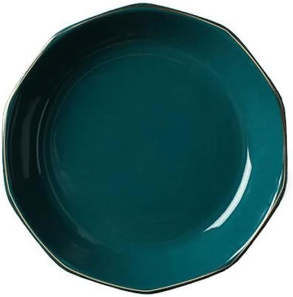 SONGCHAO Party Supplies Nordic Light Luxury Ceramic Plate Dish Plate Home Tableware Set Dark Green Gold Edge Plate Creative Dessert Plate Party Plates (Color : 8inch, Size : 6pcs)