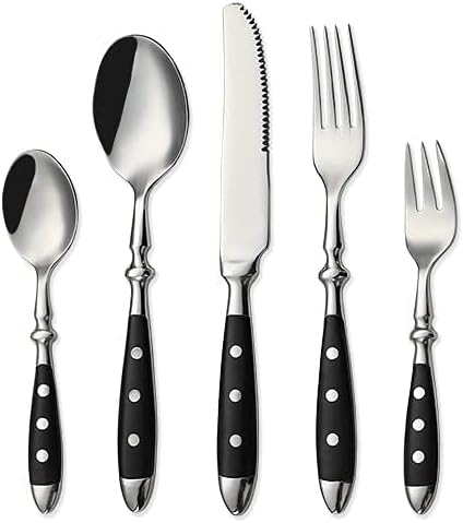 20-Piece Vintage Silverware Set with Black Bakelite Handles - Elegant Flatware for Home Kitchen & Special Occasions, Dishwasher Safe (Includes Forks, Spoons & Knives)