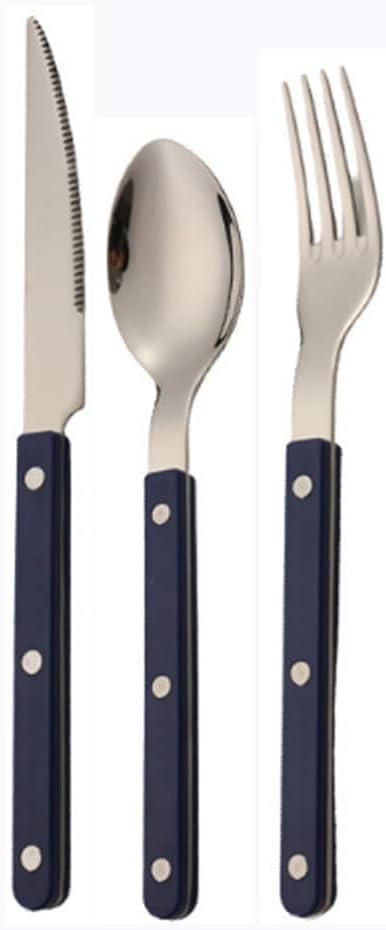 ABS Rivet Handle Marble Pattern Handle Kitchen Stainless Steel Silverware Tableware Flatware Cutlery Knives Forks Spoons Set,Butter Knife Dessert Spoon Fork (Blue,3 pieces)