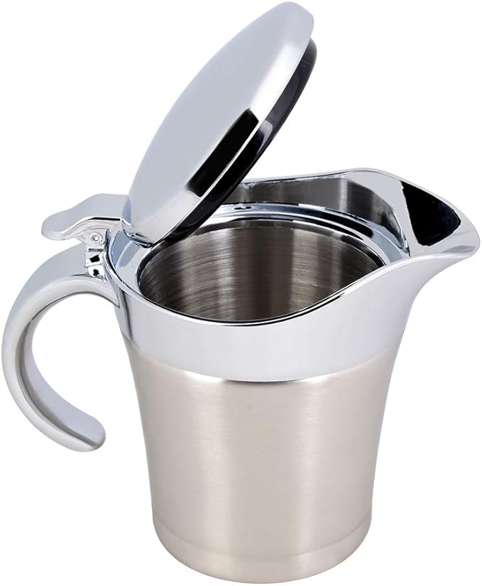 Creamer 304 Stainless Steel Thermal Insulated Double Wall Sauce Gravy Boat Pot Serving Jug(Small 450ml)