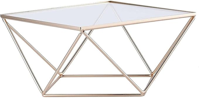 Efavormart Gold Metal Geometric Cake Stand Display Centerpiece Pedestal Riser with Square Glass Top - 14"