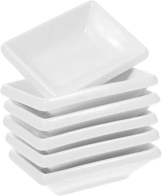 Zerodeko 6 Pcs 3-Inch Pure White Ceramic Snack Serving Tray Set Rectangular Sauce Dishes for Soy Sauce Spice Dish for Appetizers Dipping and Charcuterie Board