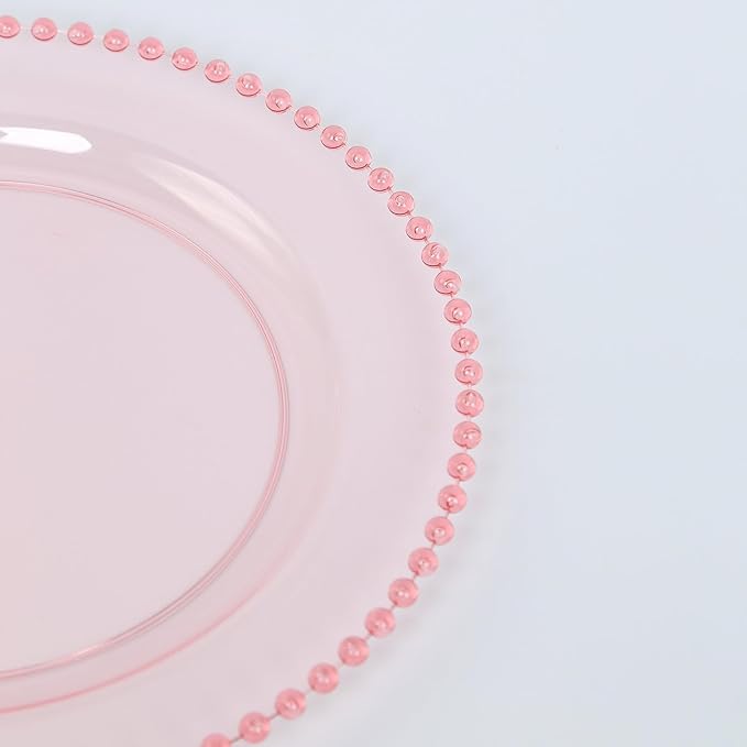 Efavormart 10 Pack Transparent Blush Plastic Dinner Plates with Beaded Rim, Round Disposable Party Plates - 10"