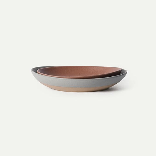 MORA Jumbo and Large Serving Dishes Set of 2, 13 inch and 12 inch Ceramic Pottery Oval Platters - Microwave, Oven and Dishwasher Safe - Peppercorn & Terracotta