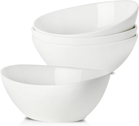 HASENSE 40 OZ Salad Bowls Set of 4, Ceramic Serving Bowls for Kitchen, 9 Inch Ceramic Bowls Microwave and Dishwasher Safe for Ramen, Salad, Fruit, Pasta and Side dish, White