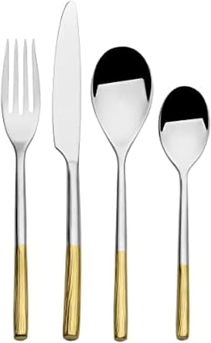 Mikasa Duval Gold Lines 18.0 Forged Stainless Steel 16 Piece Cutlery Set, Service For 4