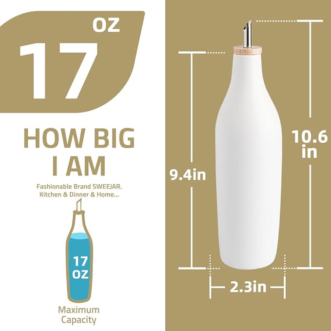 Sweejar Glossy Ceramic Olive Oil Dispenser Bottle with Spout, 17 Oz Oil Dispenser for Kitchen, Opaque Oil Cruet for EVOO, Vinegar, Avocado Oil Container for Cooking, Pack of 1 (Glossy Fog Blue)